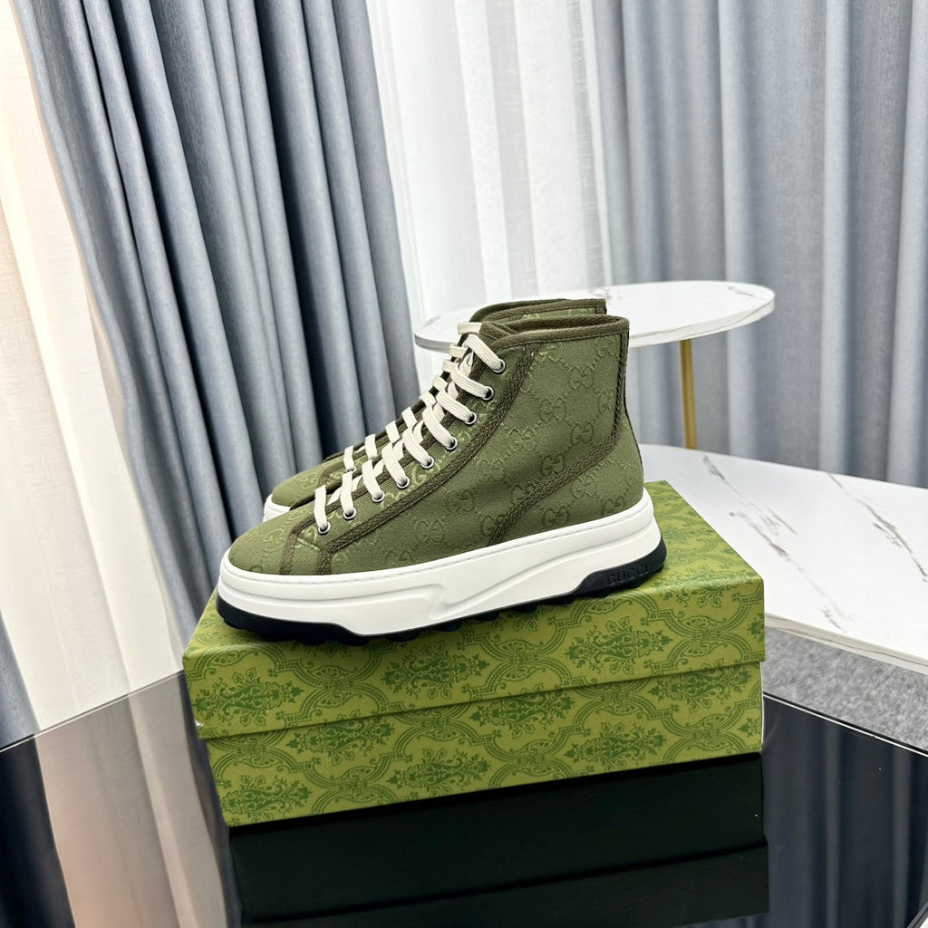 GUCCI HIGH TOP SNEAKER FLATFORM OLIVE GREEN CANVAS