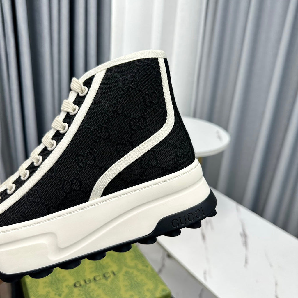 GUCCI HIGH TOP SNEAKER FLATFORM BLACK CANVAS