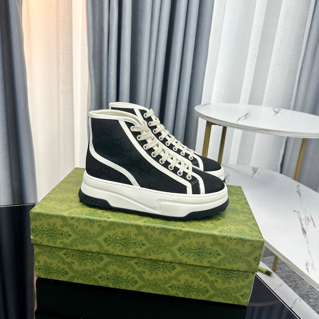 GUCCI HIGH TOP SNEAKER FLATFORM BLACK CANVAS