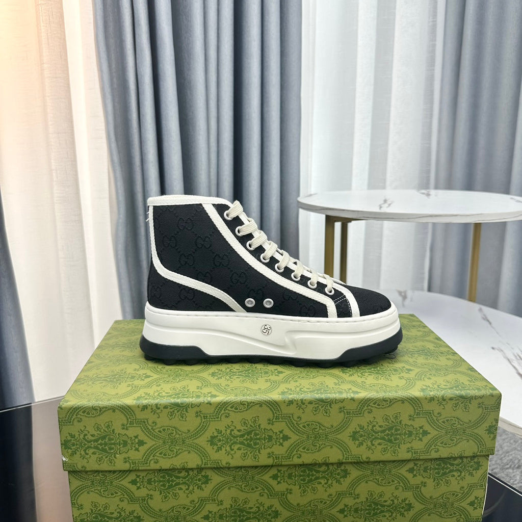 GUCCI HIGH TOP SNEAKER FLATFORM BLACK CANVAS