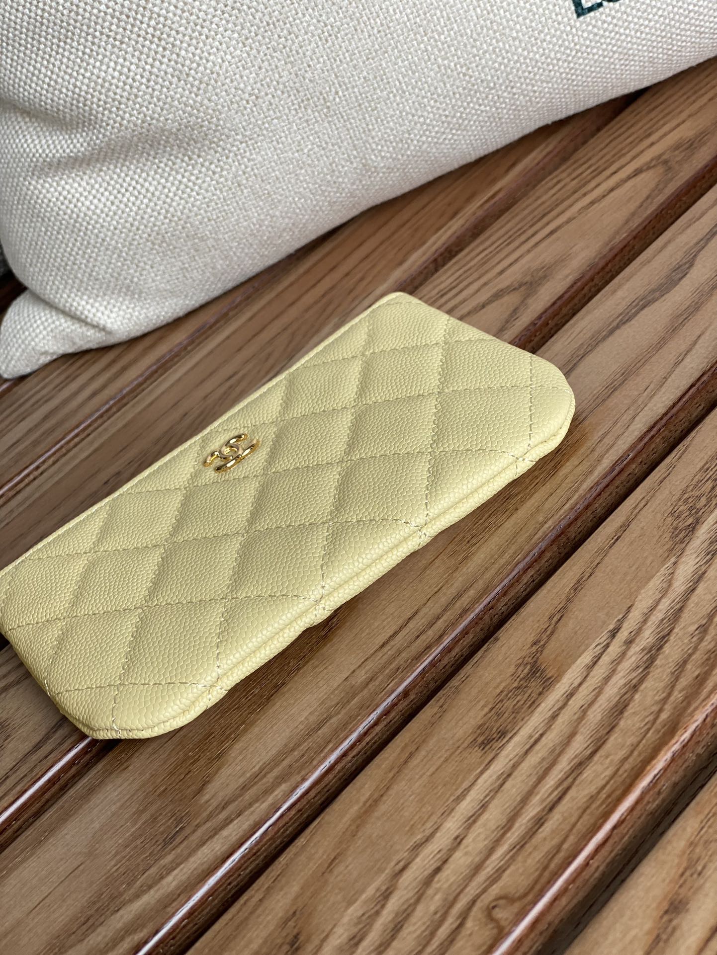 CHANEL CLASSIC SMALL 15 ZIPPED POUCH IN YELLOW CORN GRAINED CALFSKIN
