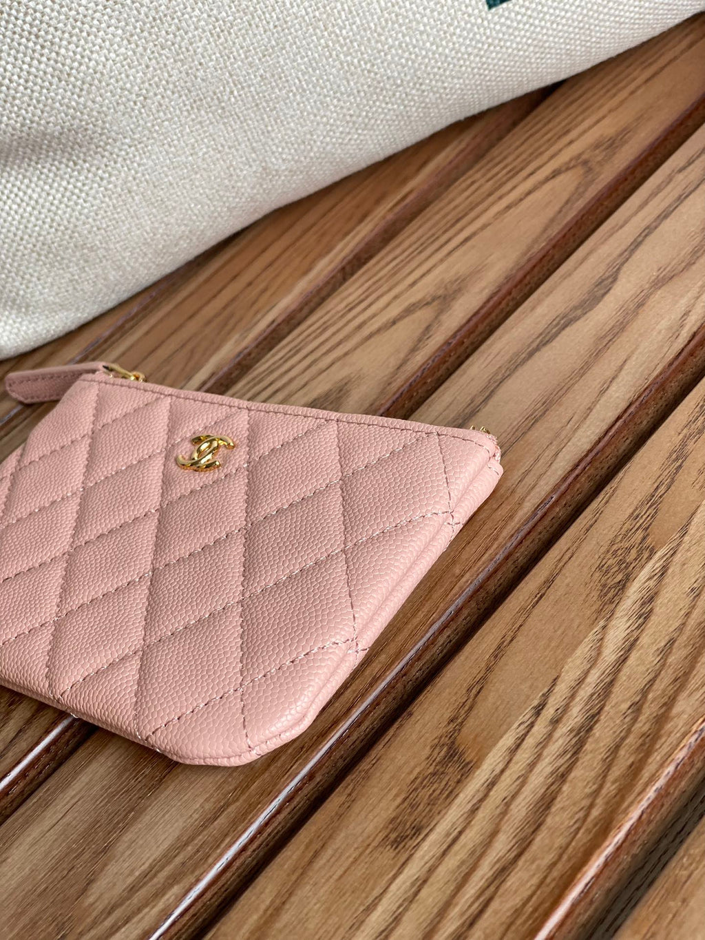 CHANEL CLASSIC SMALL 15 ZIPPED POUCH IN LIGHT PINK GRAINED CALFSKIN
