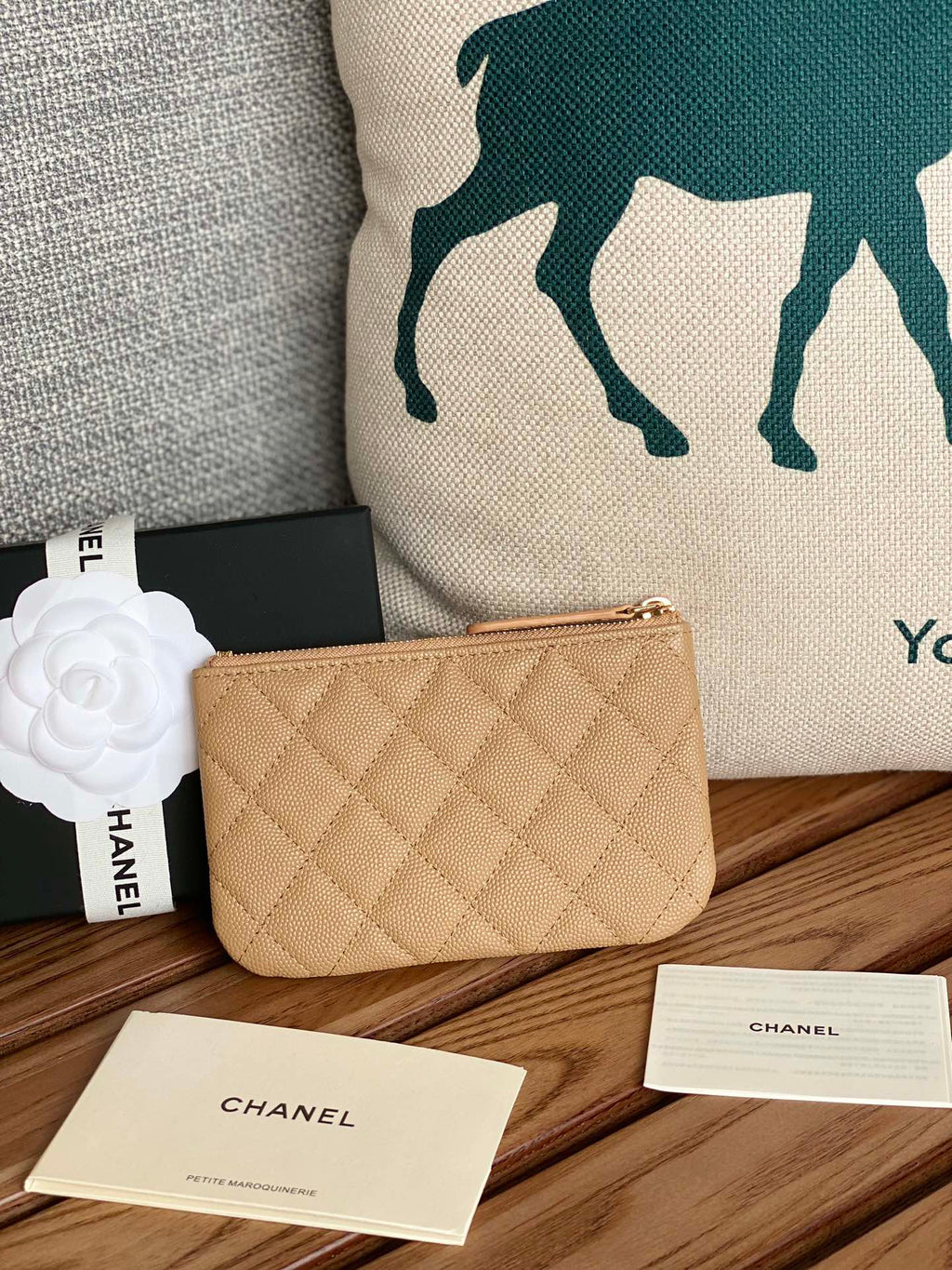 CHANEL CLASSIC SMALL 15 ZIPPED POUCH IN DARK BEIGE GRAINED CALFSKIN