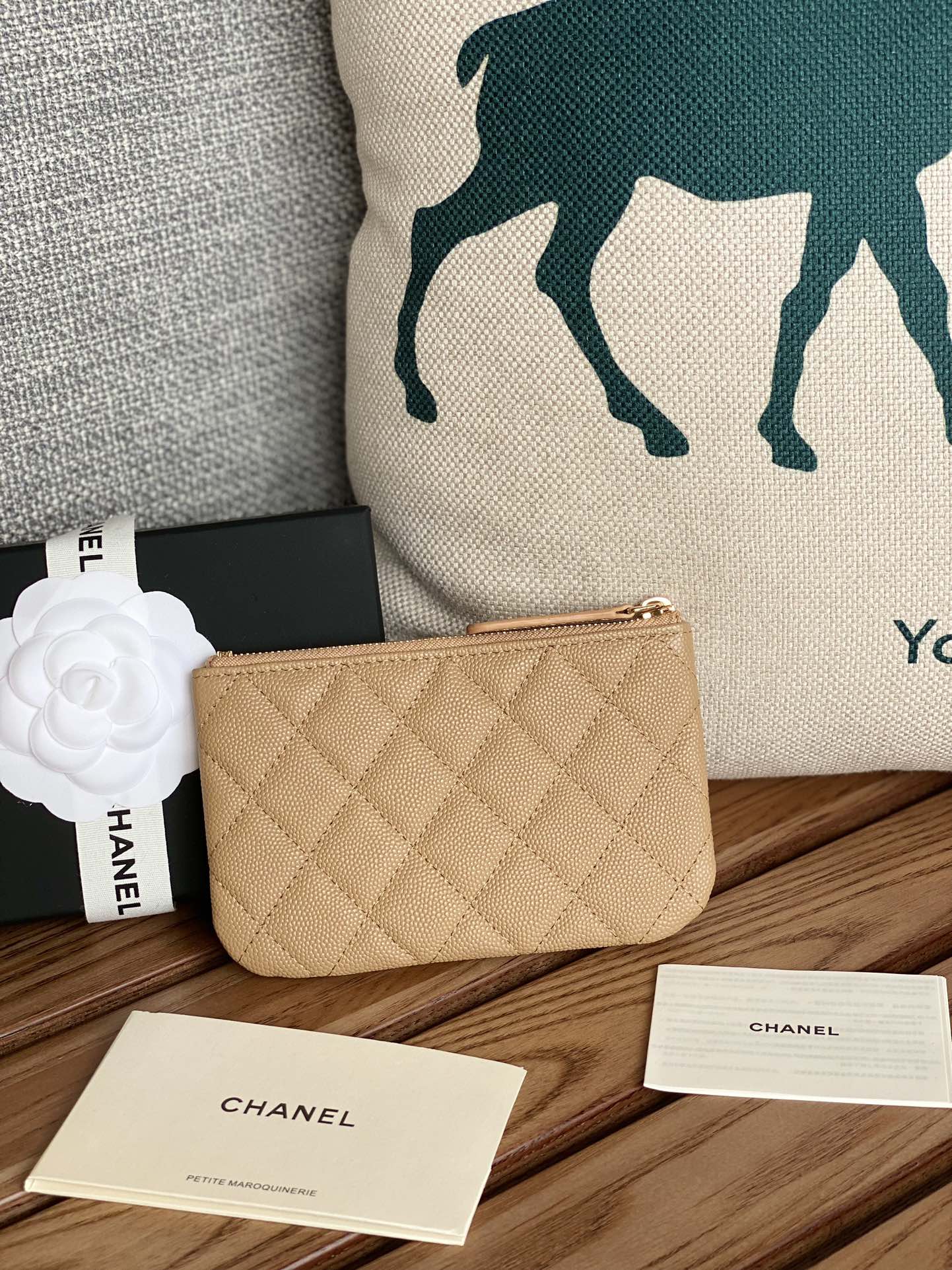 CHANEL CLASSIC SMALL 15 ZIPPED POUCH IN DARK BEIGE GRAINED CALFSKIN