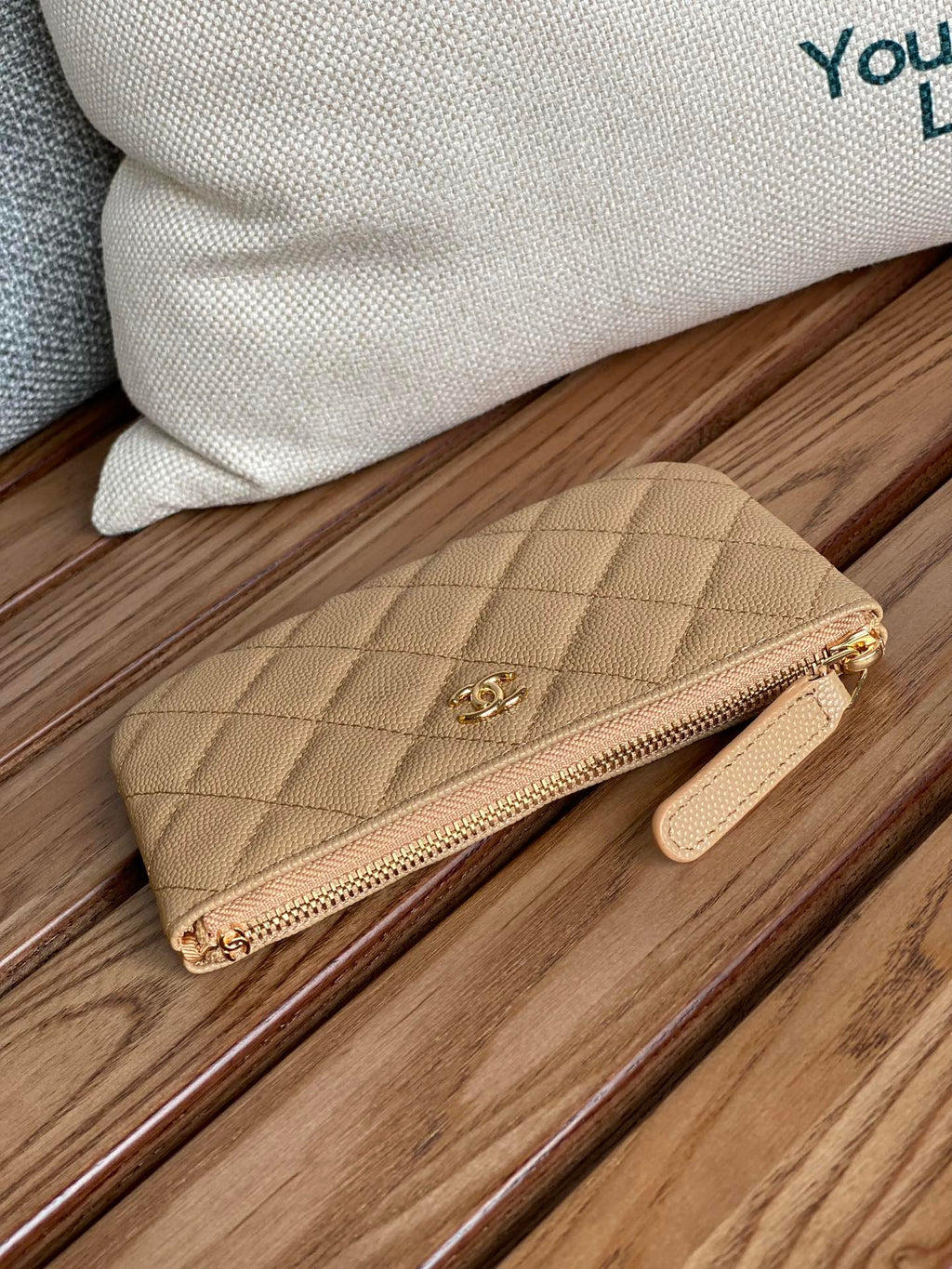 CHANEL CLASSIC SMALL 15 ZIPPED POUCH IN DARK BEIGE GRAINED CALFSKIN