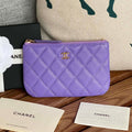 CHANEL CLASSIC SMALL 15 ZIPPED POUCH IN AMETHYST PURPLE GRAINED CALFSKIN