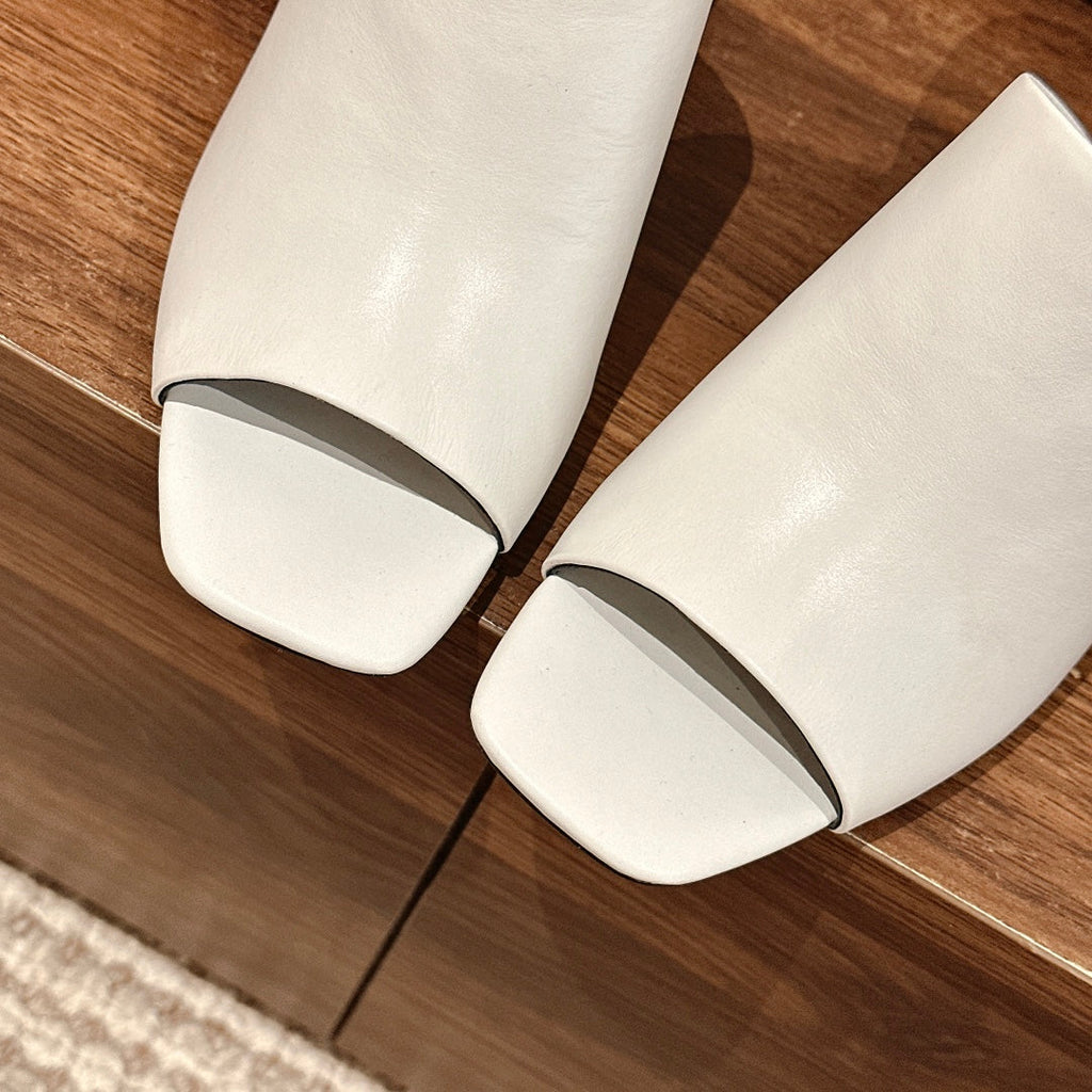 HERMES GLAM MULE 60 WHITE LAMBSKIN