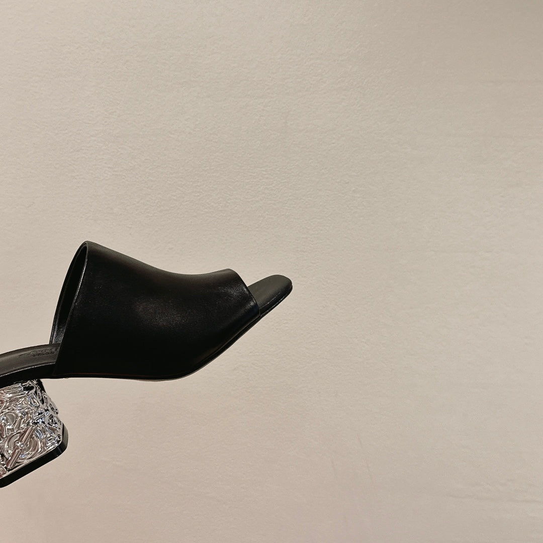 HERMES GLAM MULE 60 BLACK LAMBSKIN