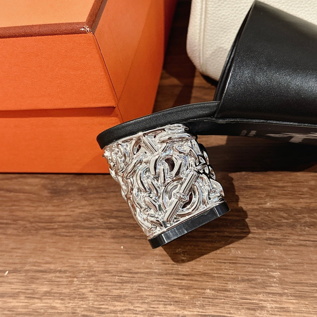 HERMES GLAM MULE 60 BLACK LAMBSKIN
