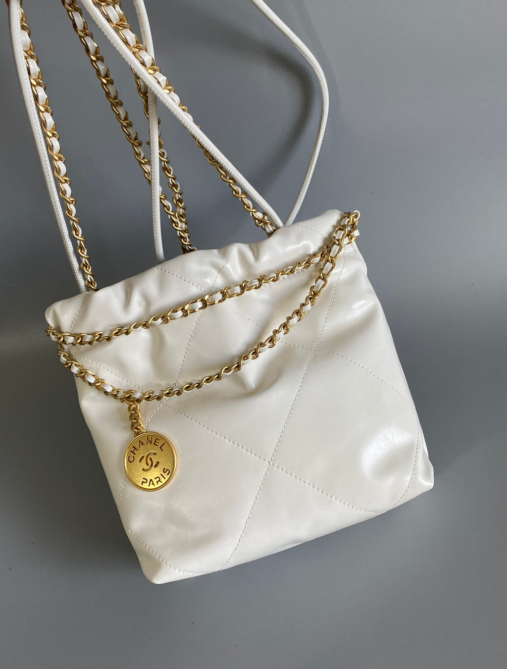 CHANEL HOBO MINI 20CM WHITE LAMBSKIN GHW