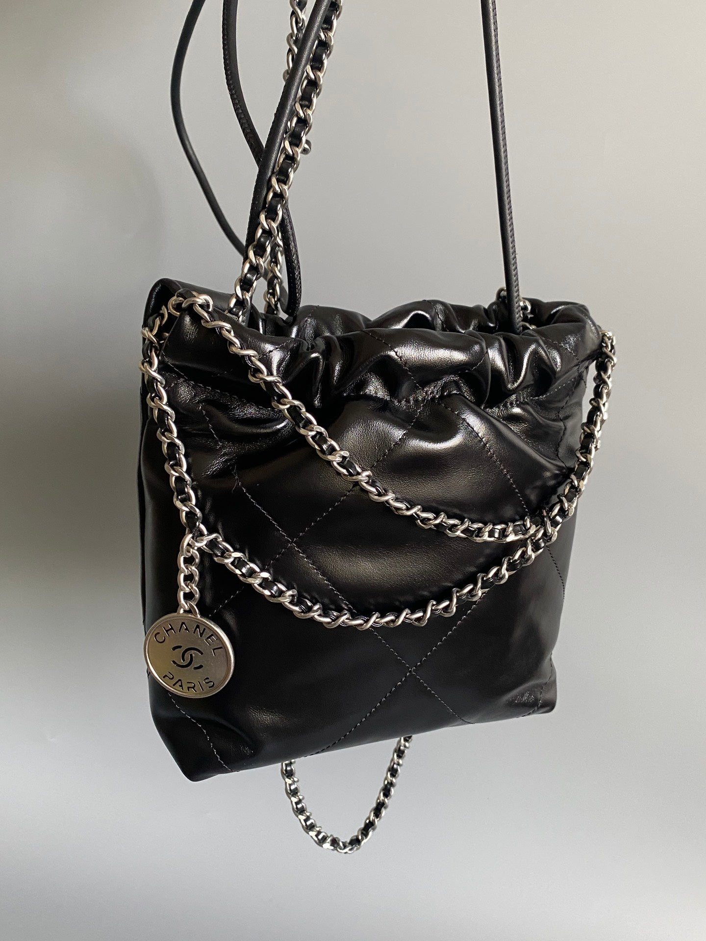 CHANEL HOBO MINI 20CM BLACK LAMBSKIN SHW