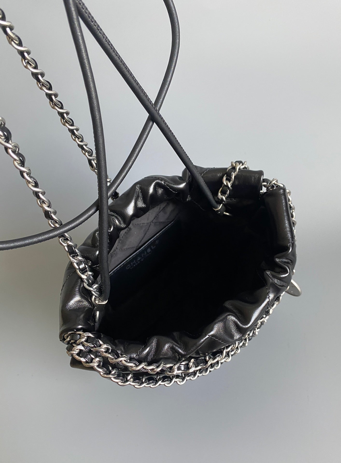 CHANEL HOBO MINI 20CM BLACK LAMBSKIN SHW