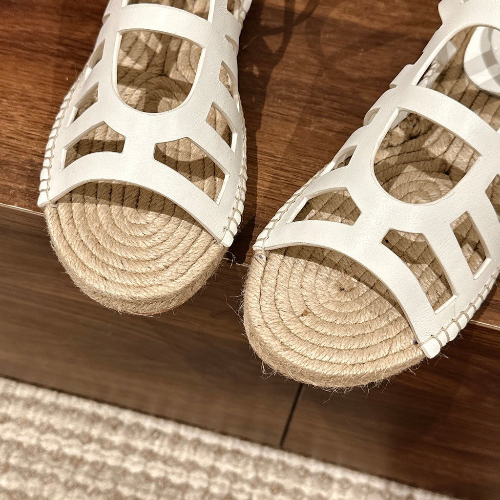 HERMES STRAW SOLE SANDAL WHITE LAMBSKIN