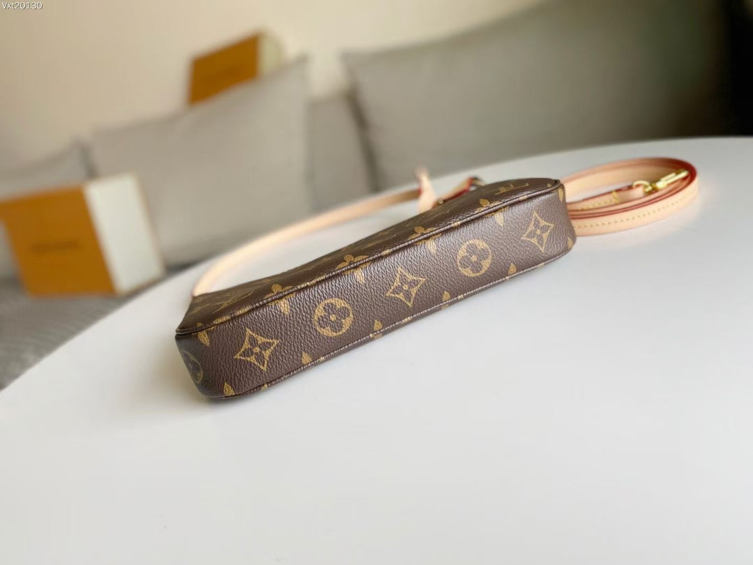 LOUIS VUITTON LV 25S POCHETTE ACCESSOIRES 21 IN BROWN MONOGRAM CANVAS GOLD HARDWARE