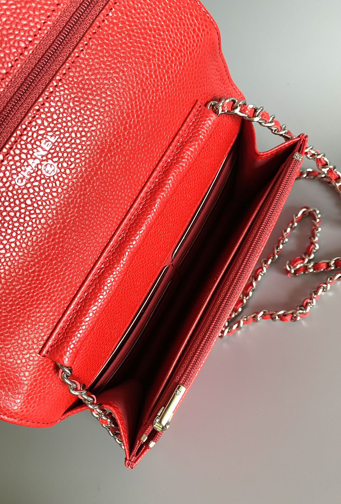 CHANEL WOC 19 RED CAVIAR SILVER HARDWARE