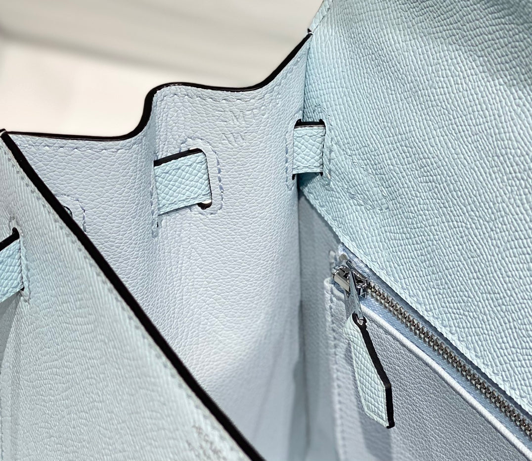 HERMES KELLY 25CM IN BLUE BRUME EPSOM CALFSKIN PALLADIUM HARDWARE