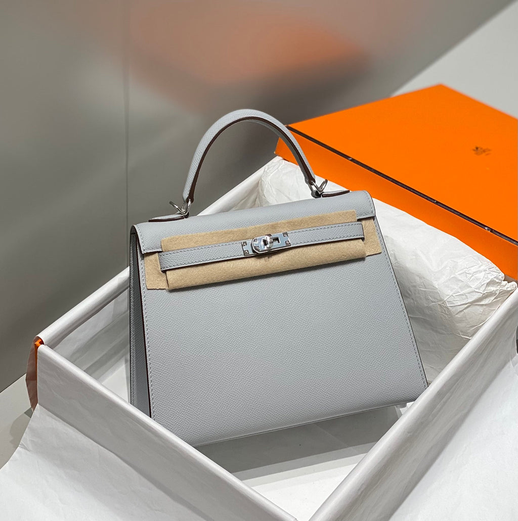 HERMES KELLY 25CM IN GRIS PERLE EPSOM CALFSKIN PALLADIUM HARDWARE