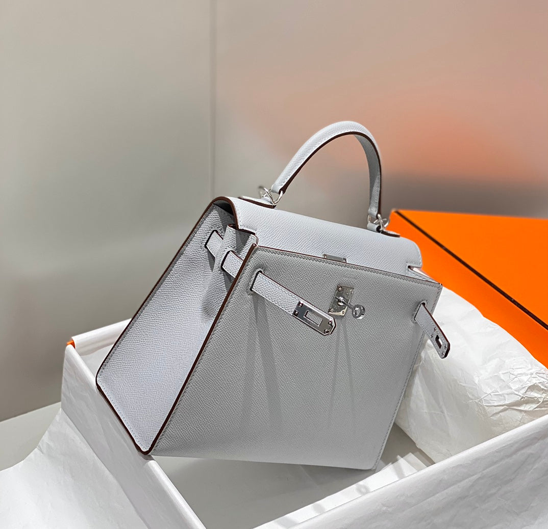 HERMES KELLY 25CM IN GRIS PERLE EPSOM CALFSKIN PALLADIUM HARDWARE
