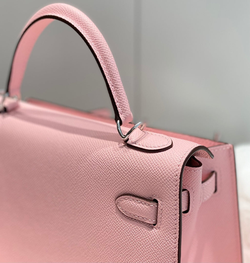 HERMES KELLY 28CM IN ROSE SAKURA SWIFT CALFSKIN SILVER HARDWARE