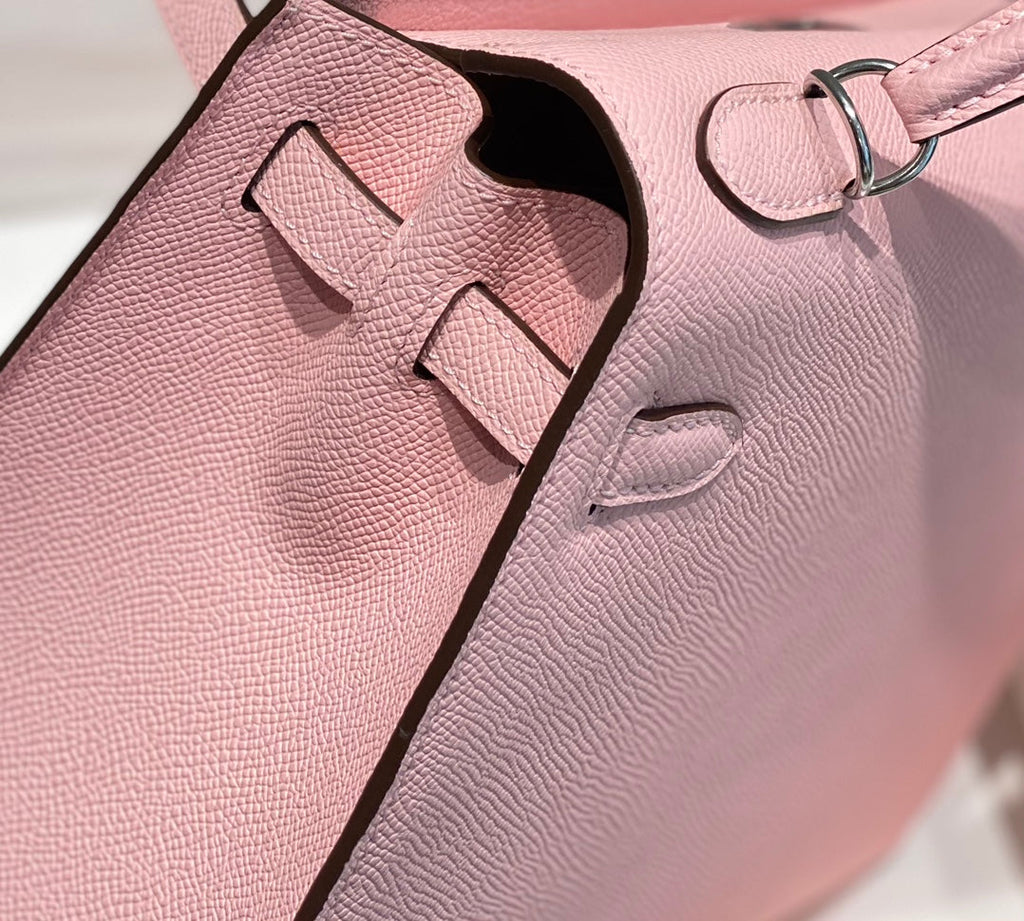 HERMES KELLY 28CM IN ROSE SAKURA SWIFT CALFSKIN SILVER HARDWARE
