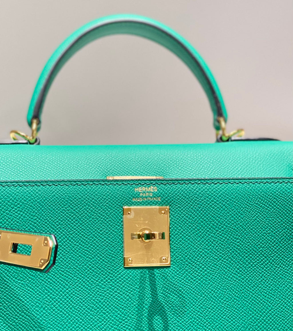 HERMES KELLY 28CM IN VERT VERTIGO EPSOM CALFSKIN GOLD HARDWARE