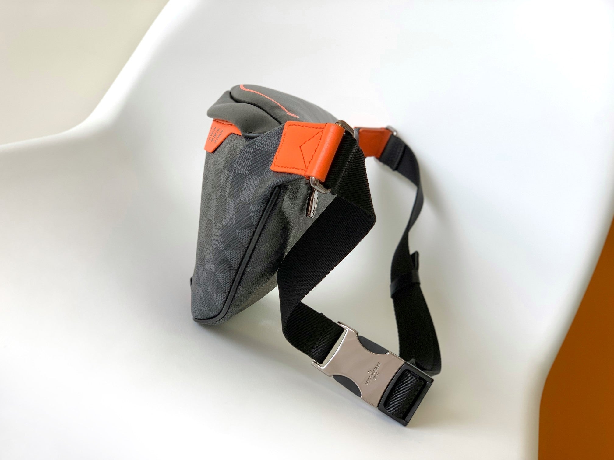LOUIS VUITTON LV 25S BUMBAG 37 IN BLACK AND ORANGE COATED MONOGRAM CALFSKIN
