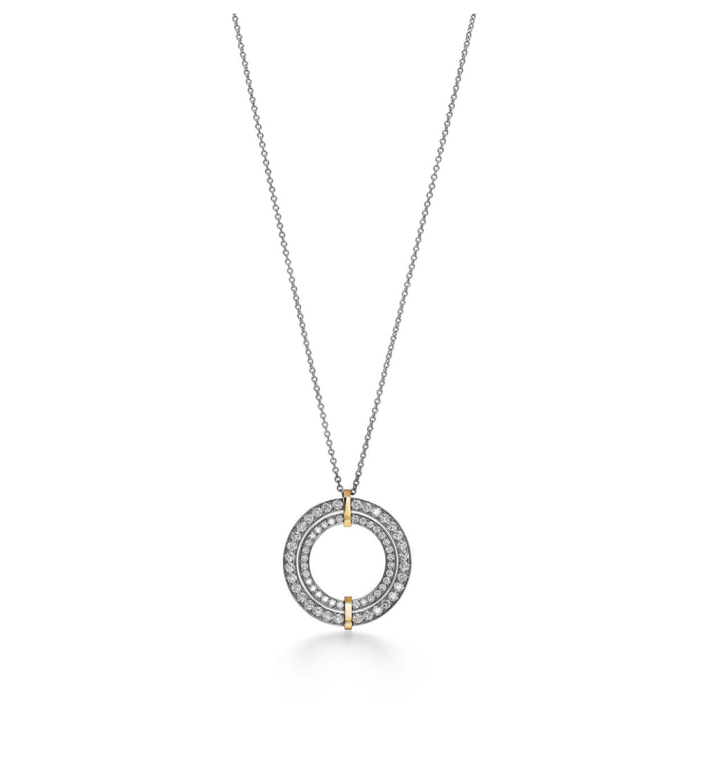 18K Tiffany Edge Circle Diamond Pendant Necklace