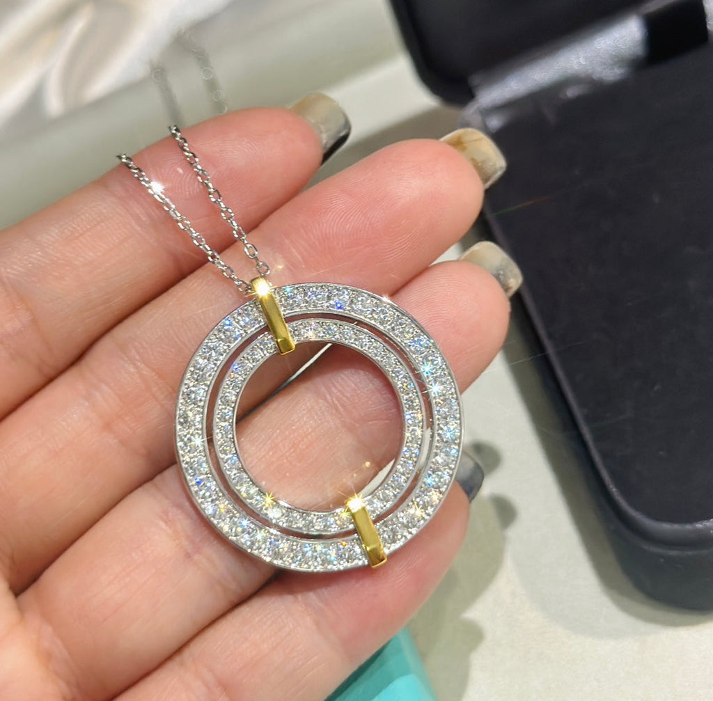 18K Tiffany Edge Circle Diamond Pendant Necklace