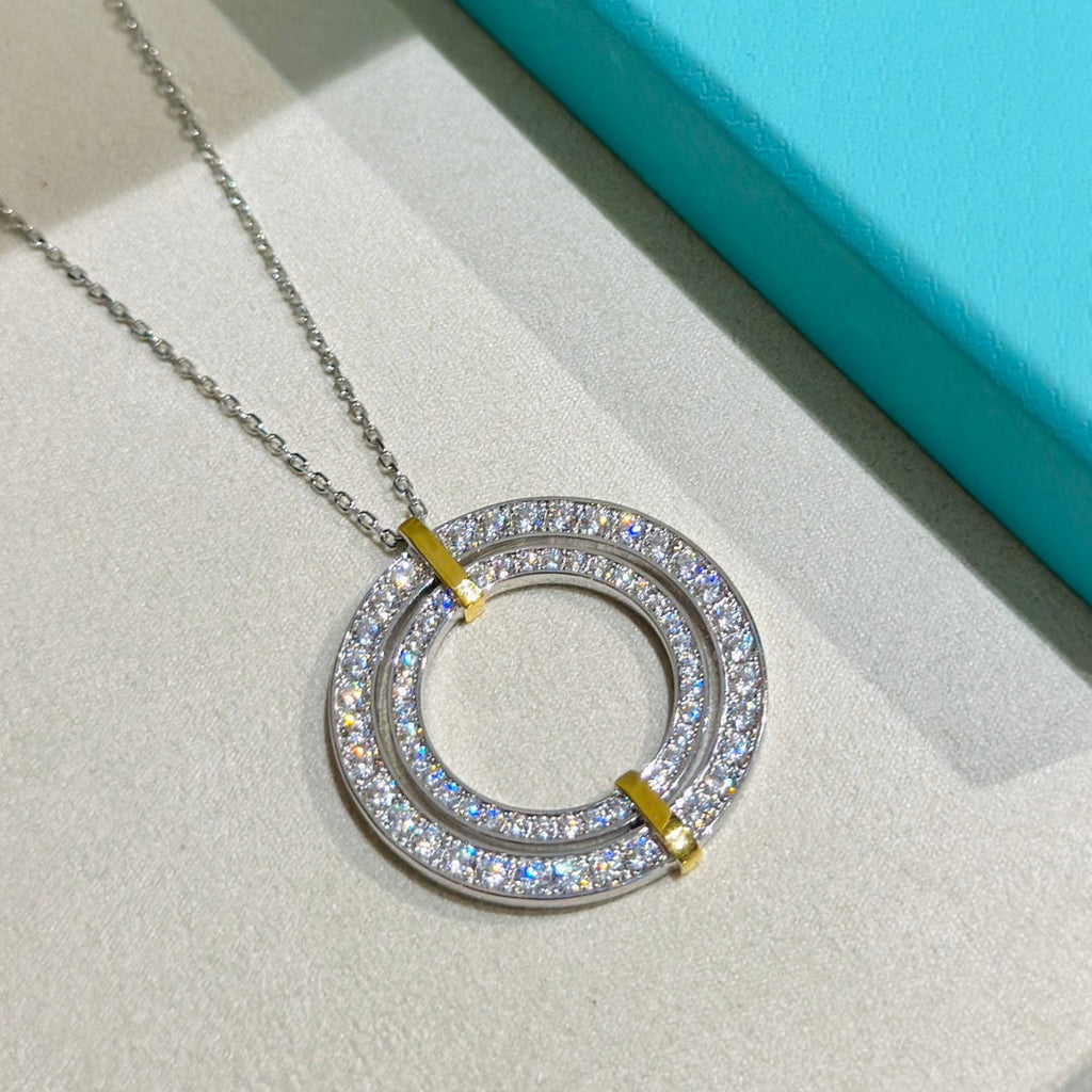 18K Tiffany Edge Circle Diamond Pendant Necklace