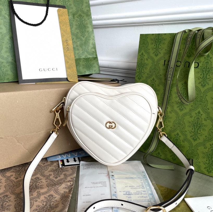 GUCCI MARMONT HEART BAG 20 IN WHITE CALFSKIN GOLD HARDWARE