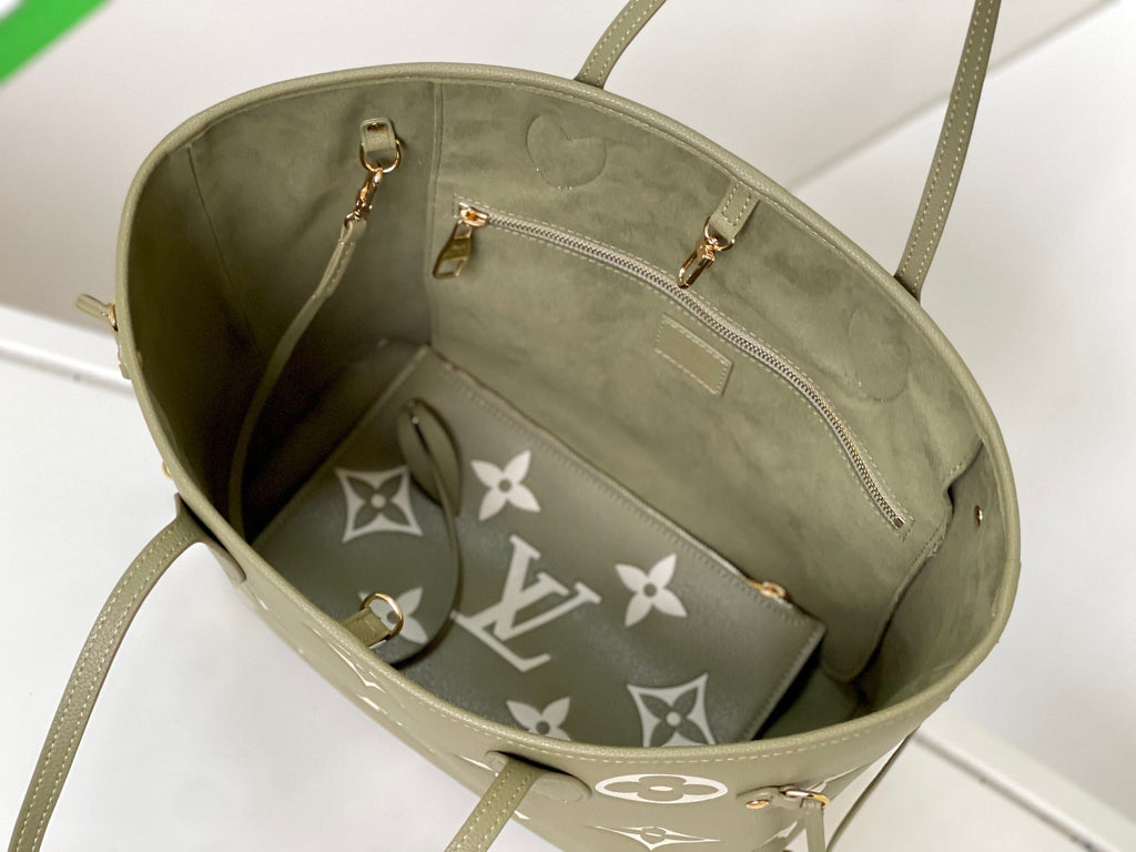 LOUIS VUITTON NEVERFULL MM 32 KHAKI CREAM MONOGRAM EMPREINTE LEATHER
