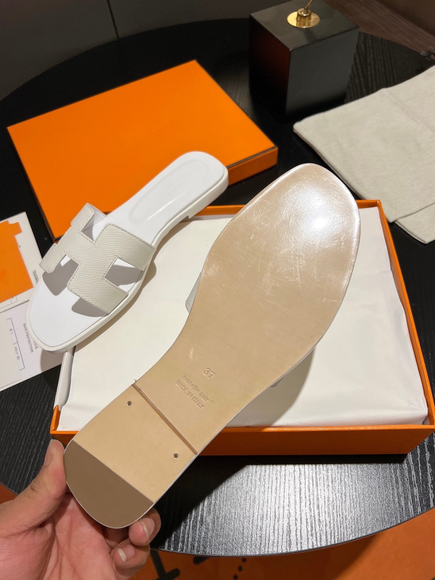 HERMES 0RAN SANDAL Leather White