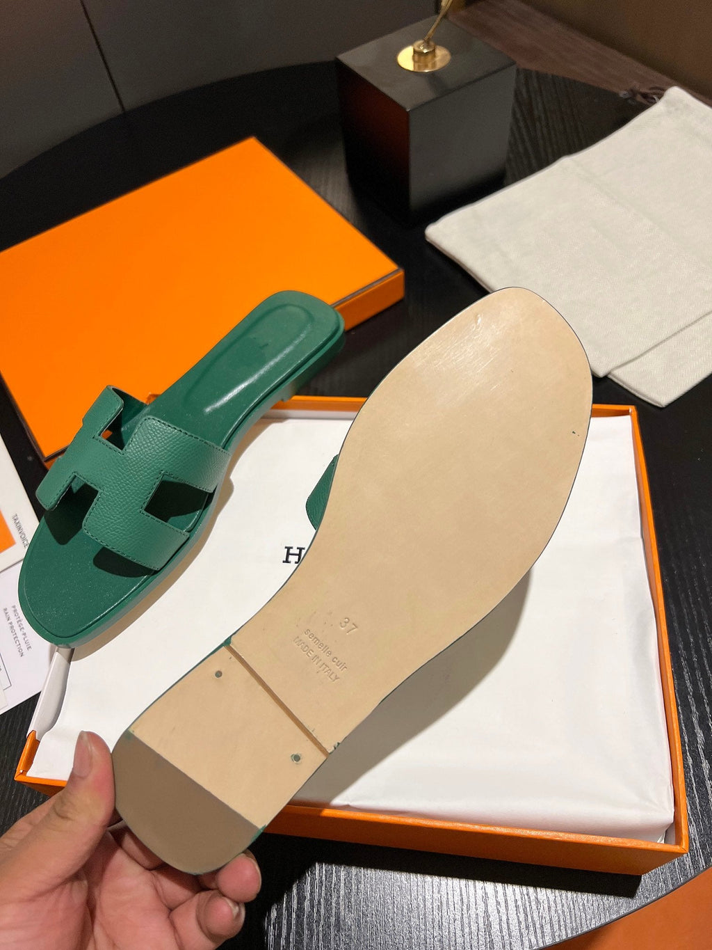 HERMES 0RAN SANDAL Leather Ocean