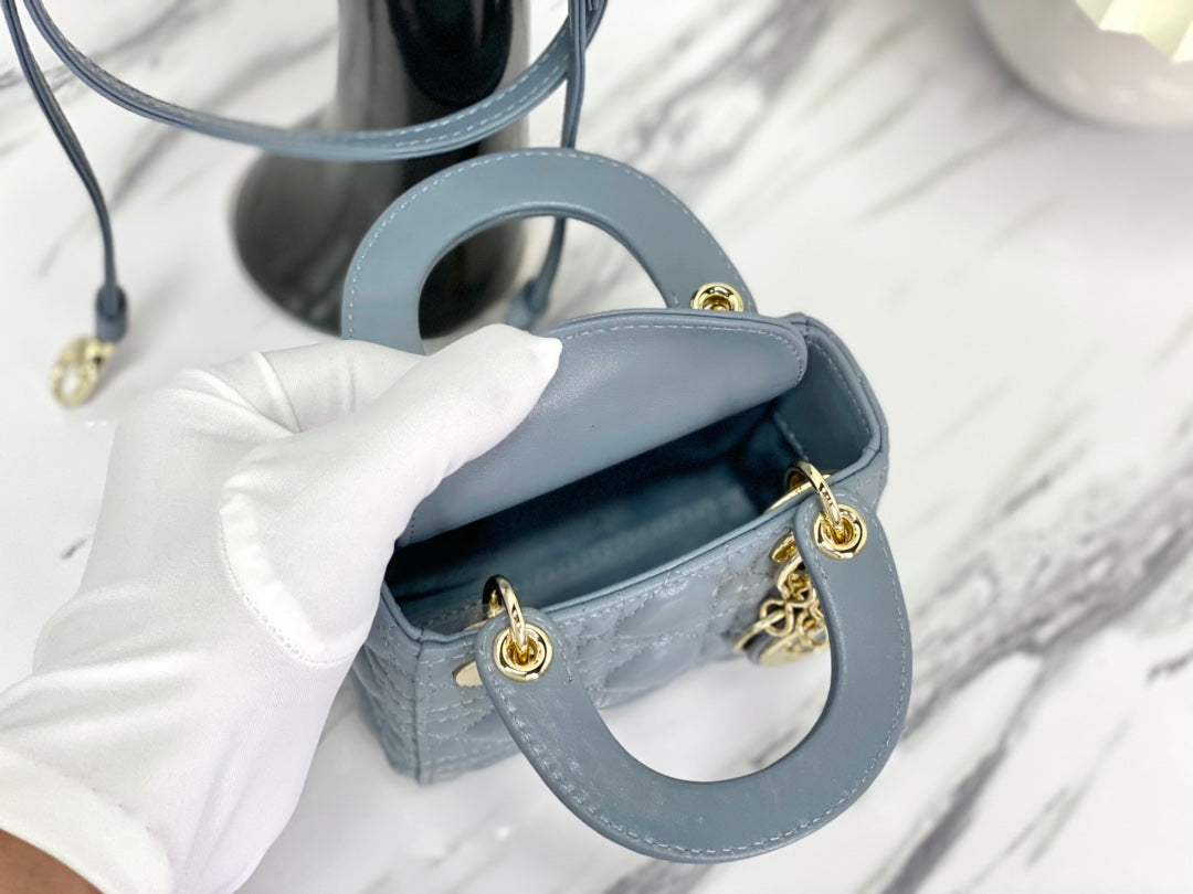 DIOR MICRO LADY 12 BAG IN BLUE SAPPHIRE LAMBSKIN