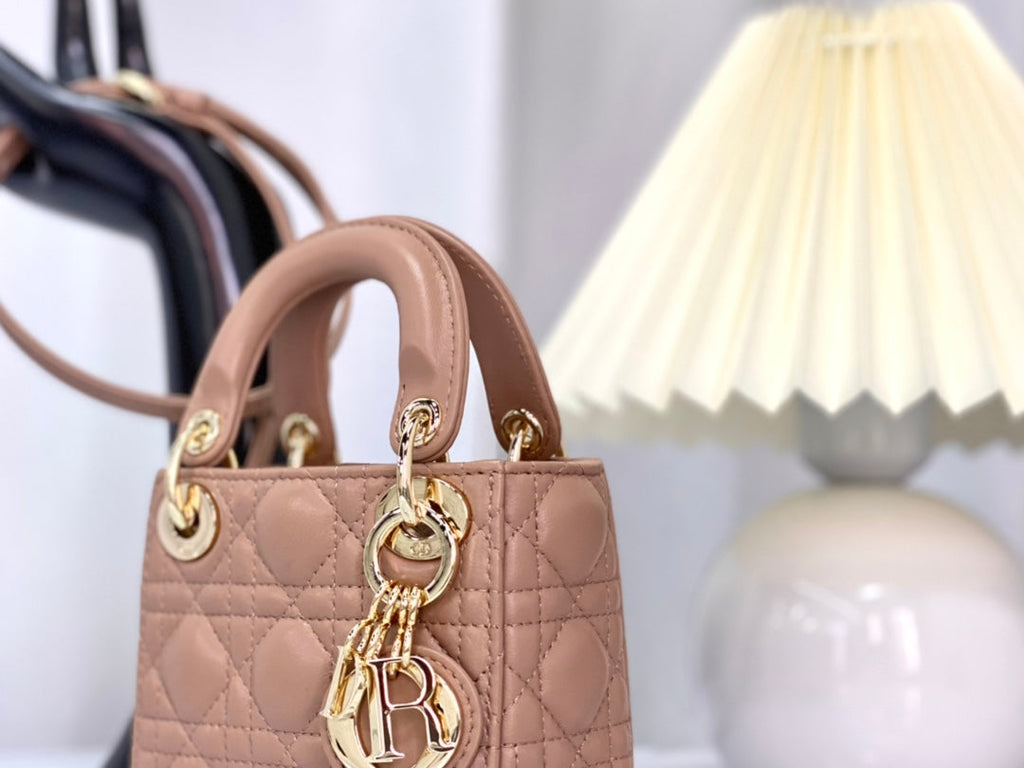 DIOR MICRO LADY 12 BAG IN CAMEL BEIGE LAMBSKIN
