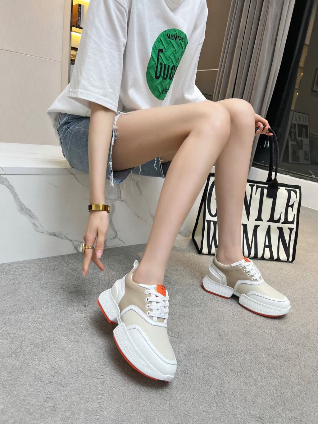 HERMES GIGA SNEAKER CARAMEL MIX LIGHT GRAY CALFSKIN