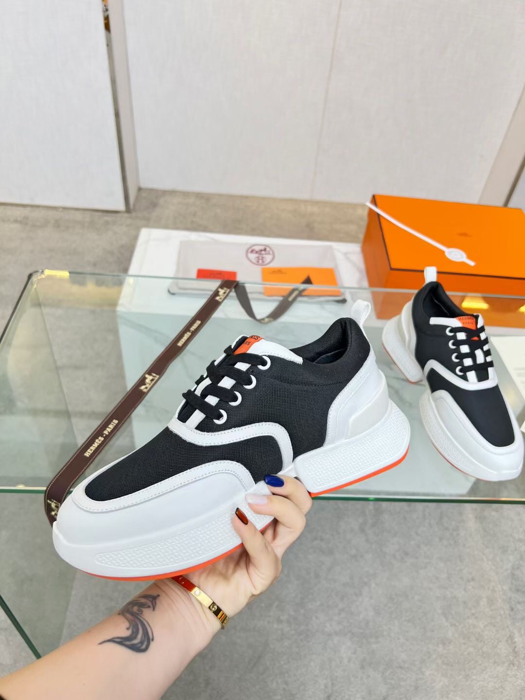 HERMES GIGA SNEAKER BLACK MIX WHITE CALFSKIN