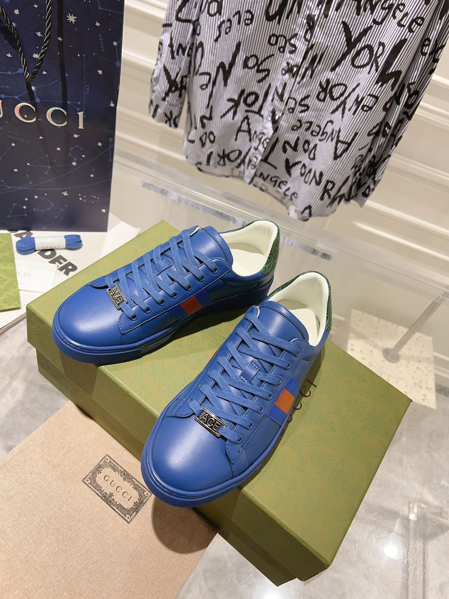 GUCCI ACE  SUPREME TRAINER AZURE CALFSKIN