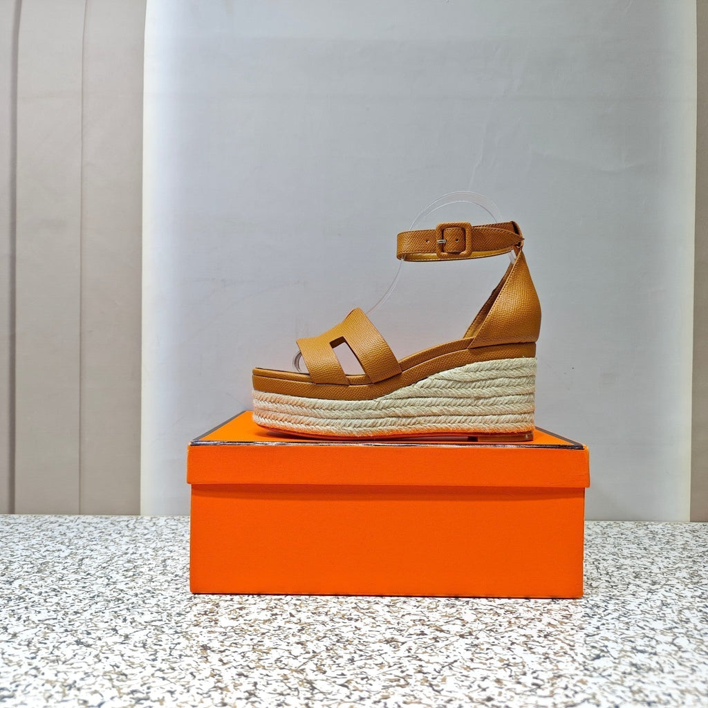 HERMES ELDA ESPADRILLE 80 AMBER CALFSKIN