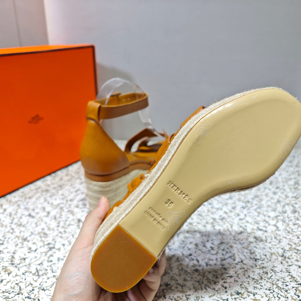 HERMES ELDA ESPADRILLE 80 AMBER CALFSKIN