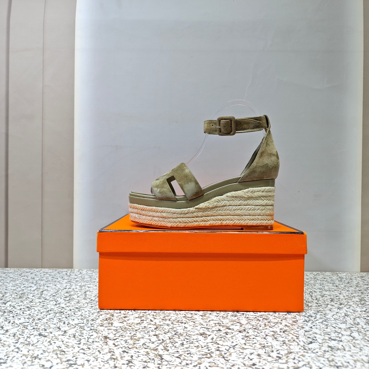 HERMES ELDA ESPADRILLE 80 MOCHA BROWN SUEDE