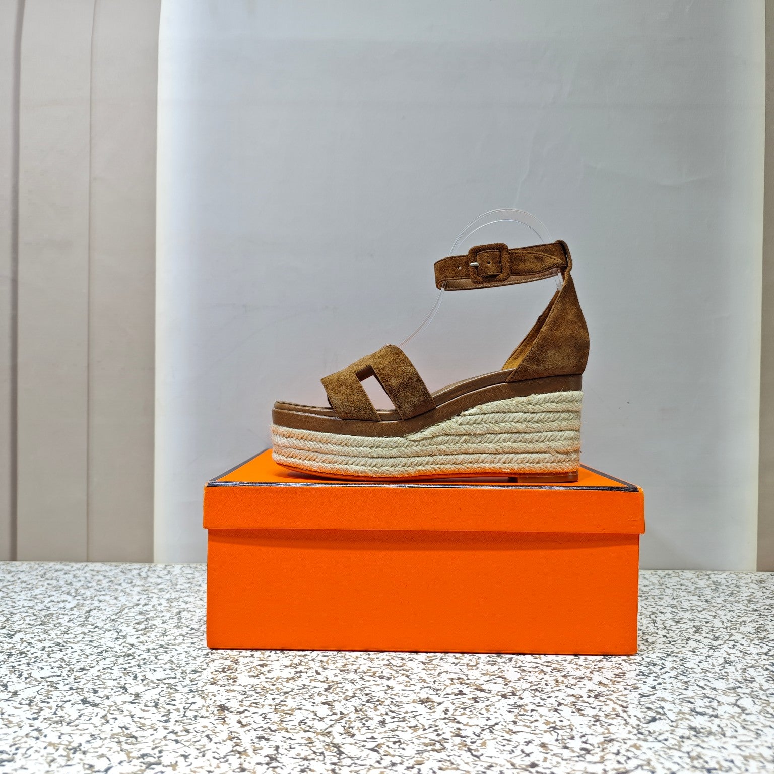 HERMES ELDA ESPADRILLE 80 BROWN SUEDE