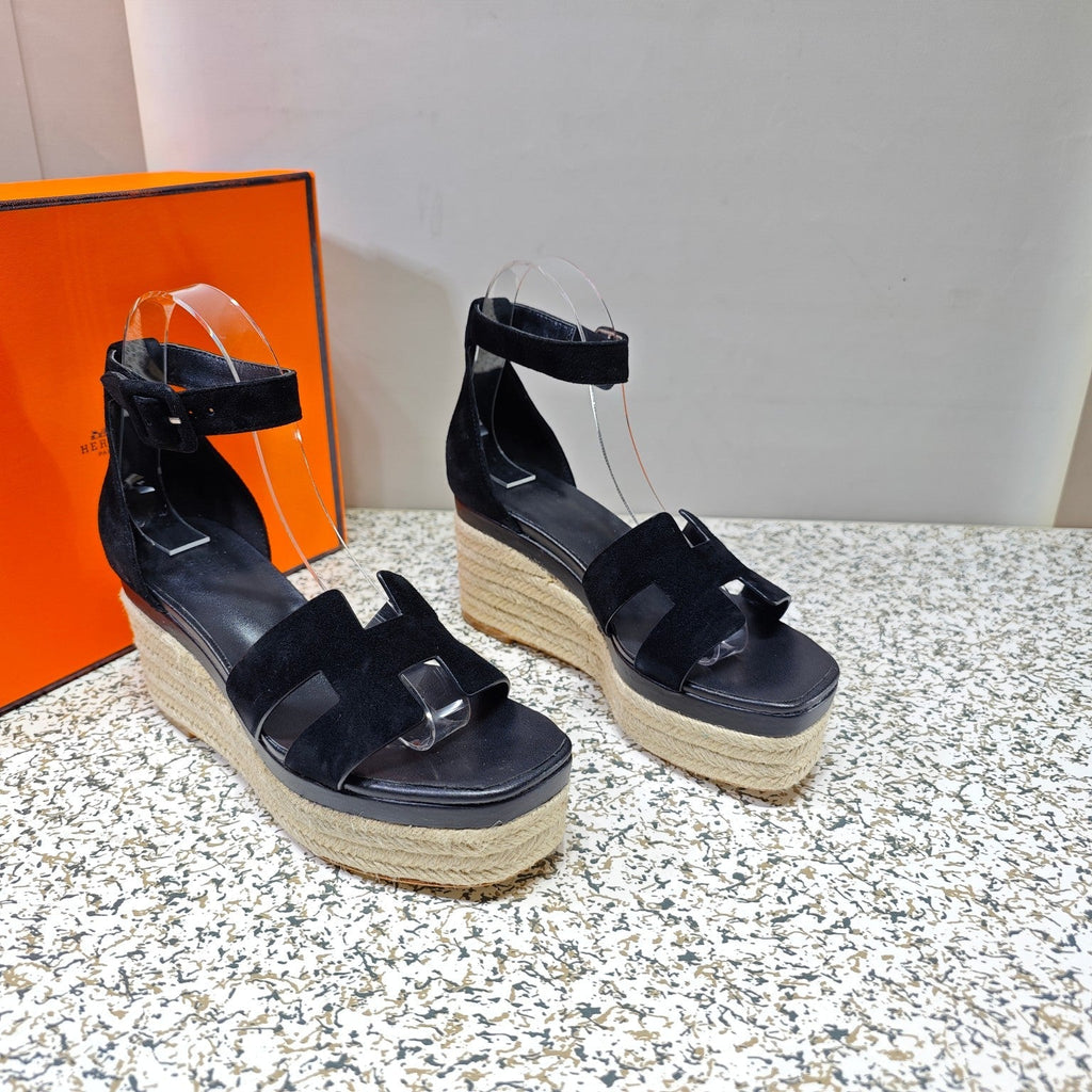 HERMES ELDA ESPADRILLE 80 BLACK SUEDE