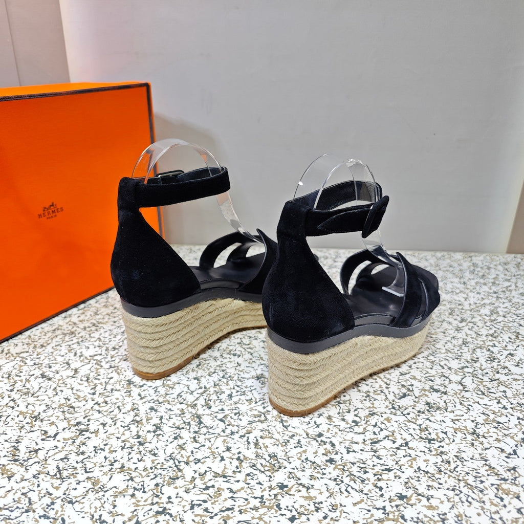 HERMES ELDA ESPADRILLE 80 BLACK SUEDE
