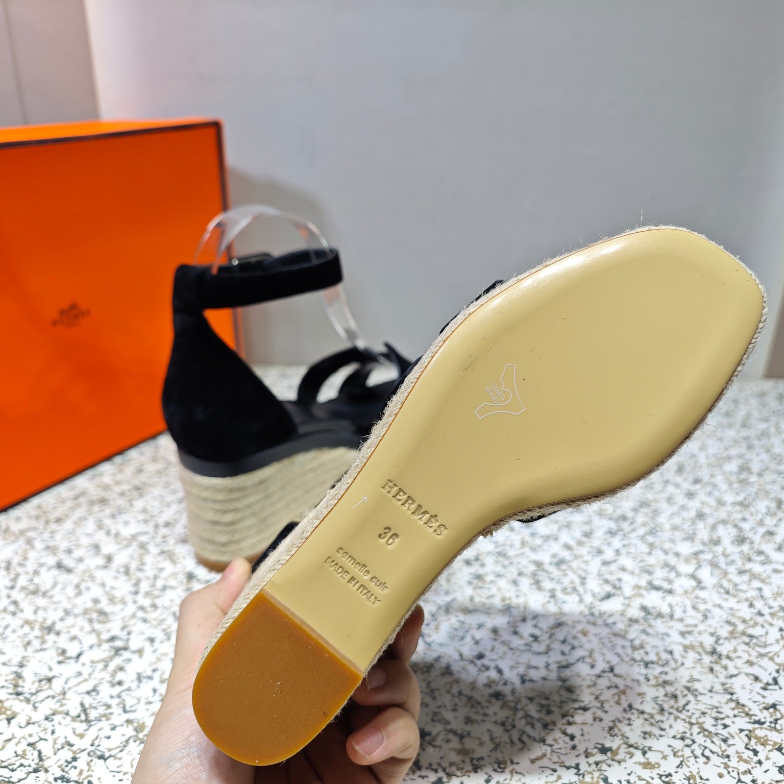 HERMES ELDA ESPADRILLE 80 BLACK SUEDE