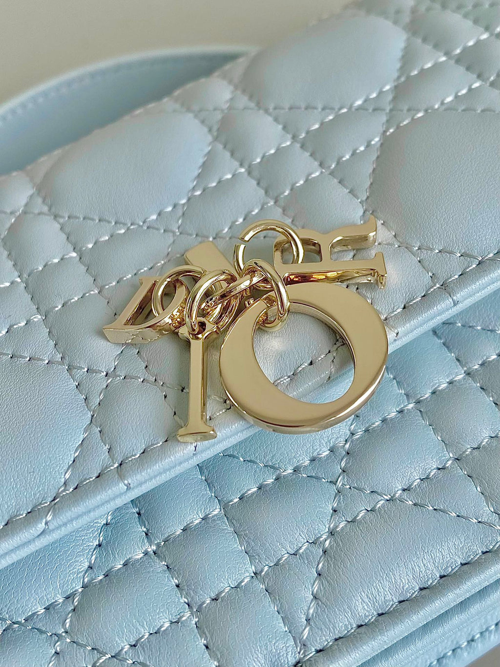 DIOR LADY 21 CHAIN BAG IN LIGHT BLUE LAMBSKIN