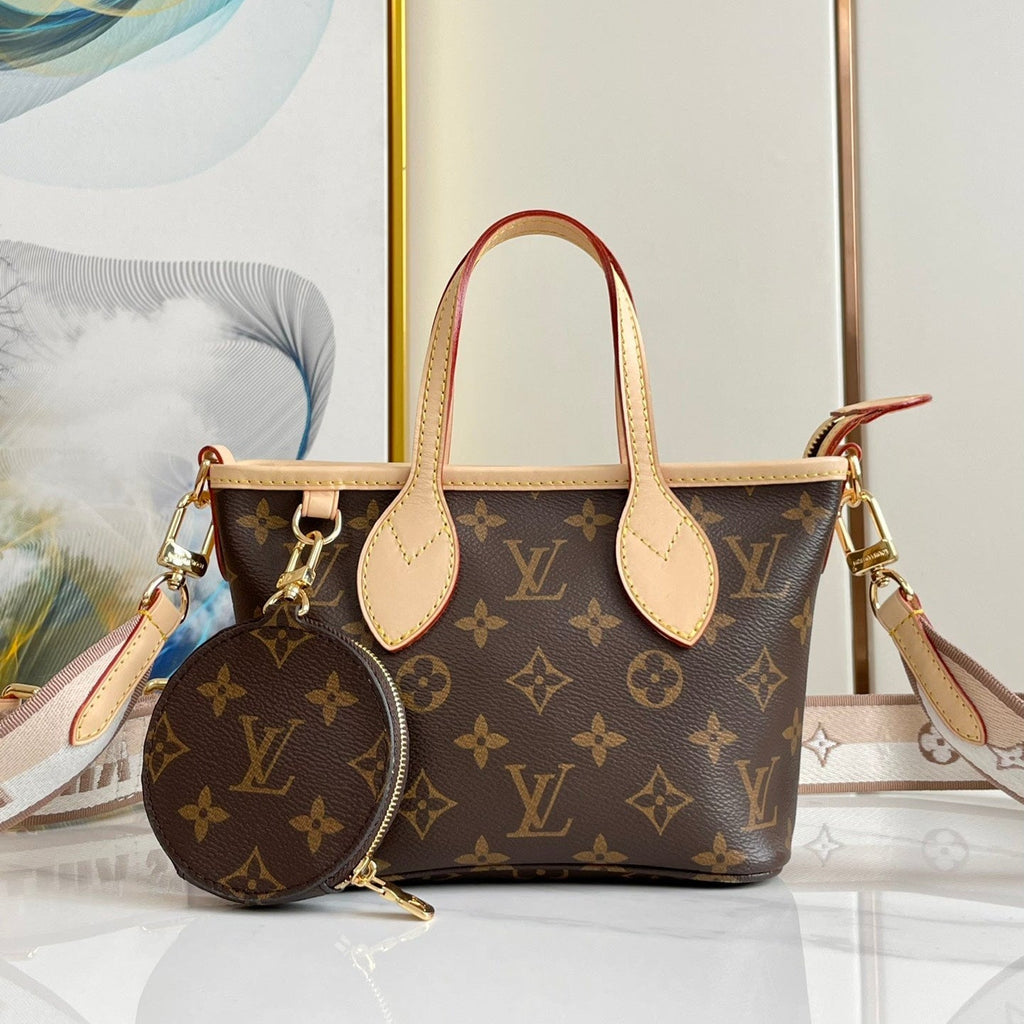 LOUIS VUITTON NEVERFULL BB 24 BROWN MONOGRAM CANVAS AND LEATHER TRIM GOLD HARDWARE