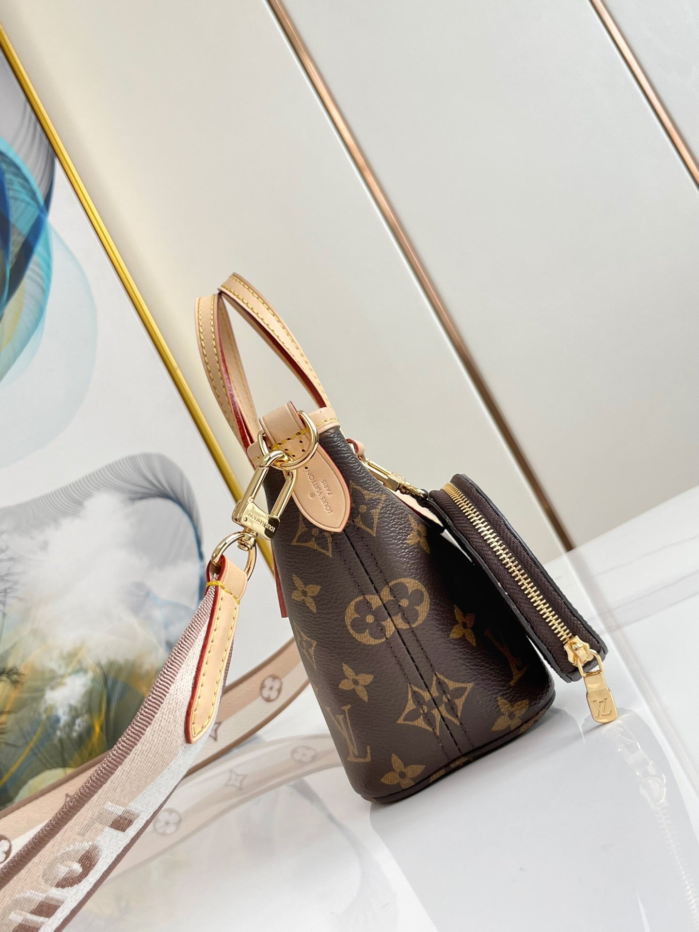 LOUIS VUITTON NEVERFULL BB 24 BROWN MONOGRAM CANVAS AND LEATHER TRIM GOLD HARDWARE