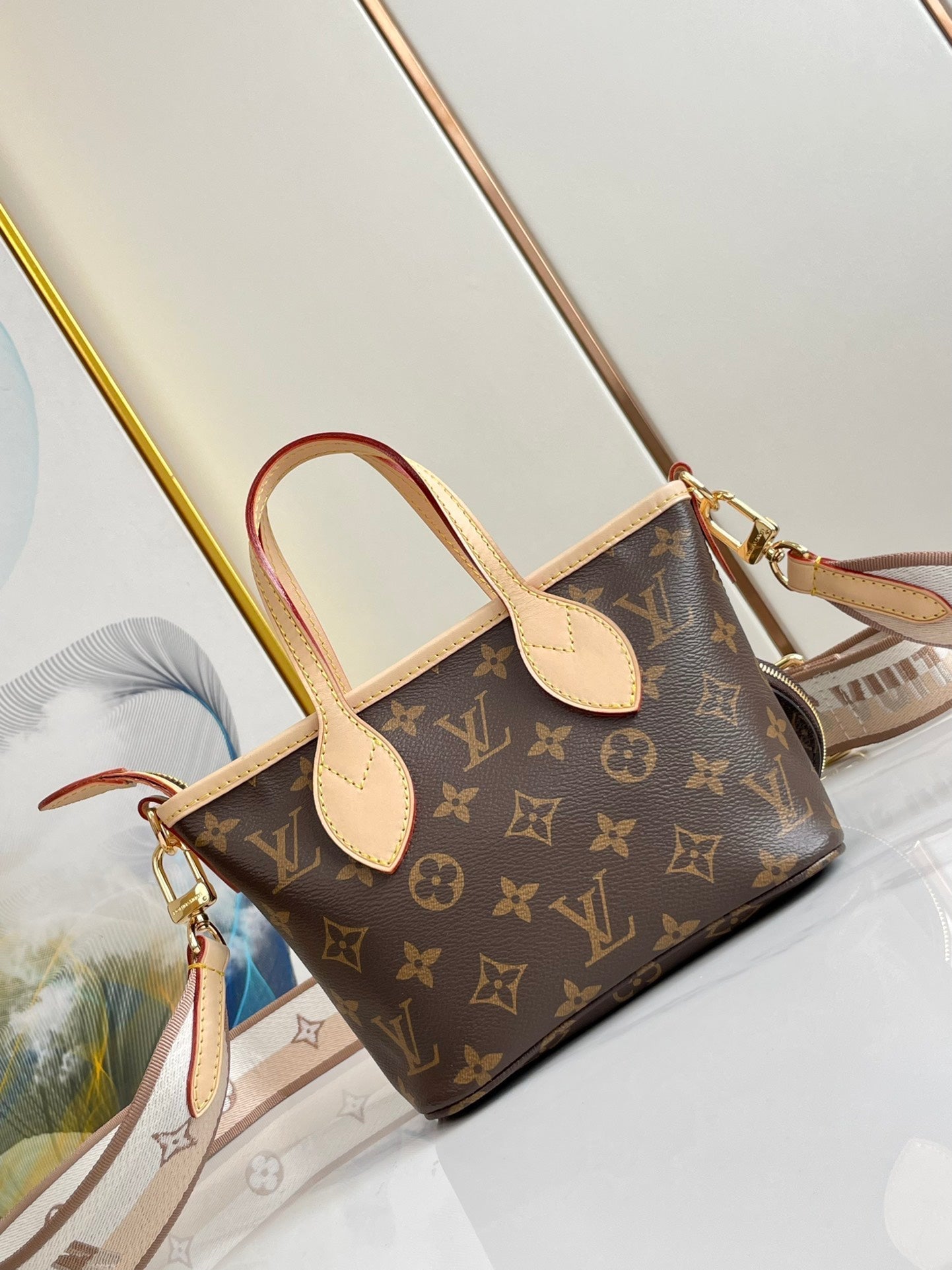 LOUIS VUITTON NEVERFULL BB 24 BROWN MONOGRAM CANVAS AND LEATHER TRIM GOLD HARDWARE