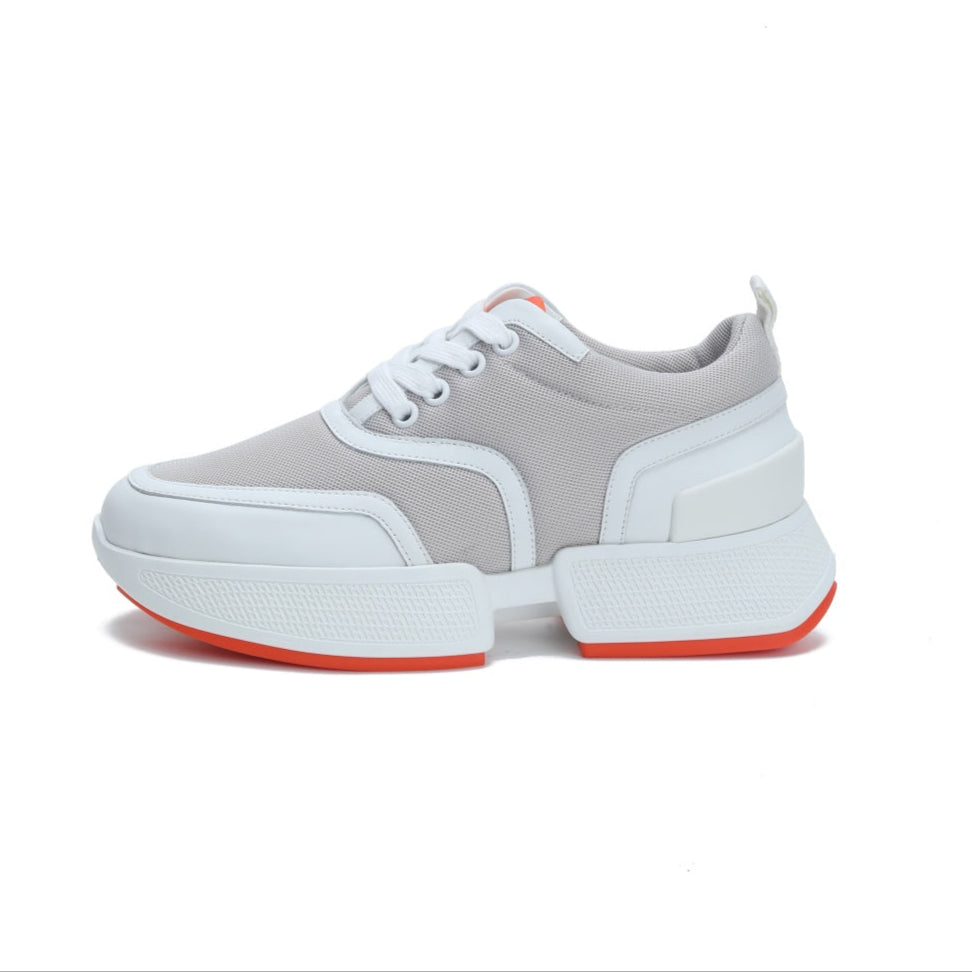 HERMES GIGA SNEAKER IN HARBOR GRAY STITCHED MESH AND WHITE CALFSKIN